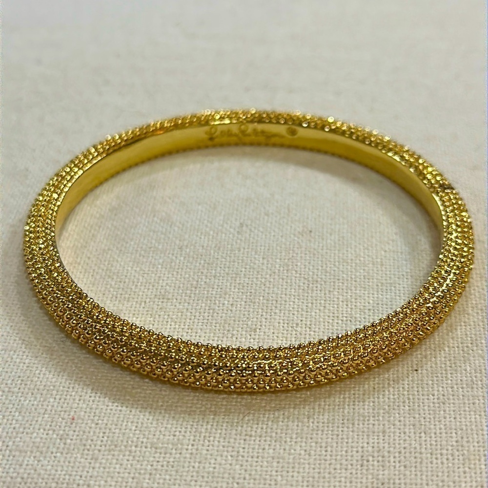 Lilly Pulitzer Textured Gold Bangle Layering Stackable Bracelet - EUC